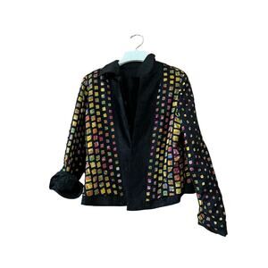 Vtg Anage Black Embroidered button front blazer jacket Size Medium made in India